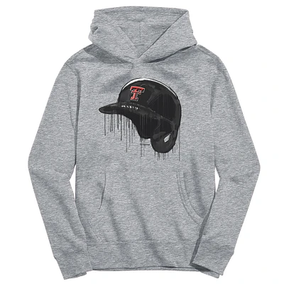 Youth Vive La Fete Heather Gray Texas Tech Red Raiders Dripping Baseball Helmet Pullover Hoodie