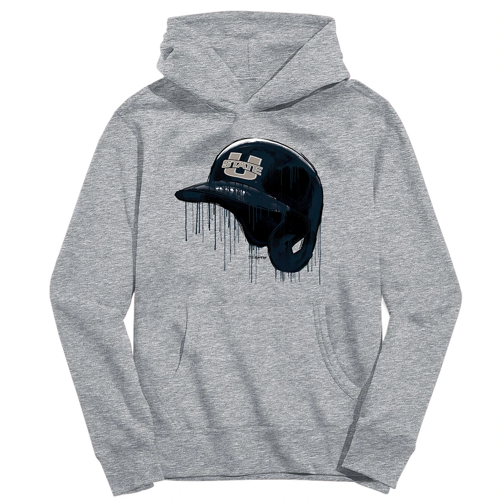 Youth Vive La Fete Heather Gray Utah State Aggies Dripping Baseball Helmet Pullover Hoodie