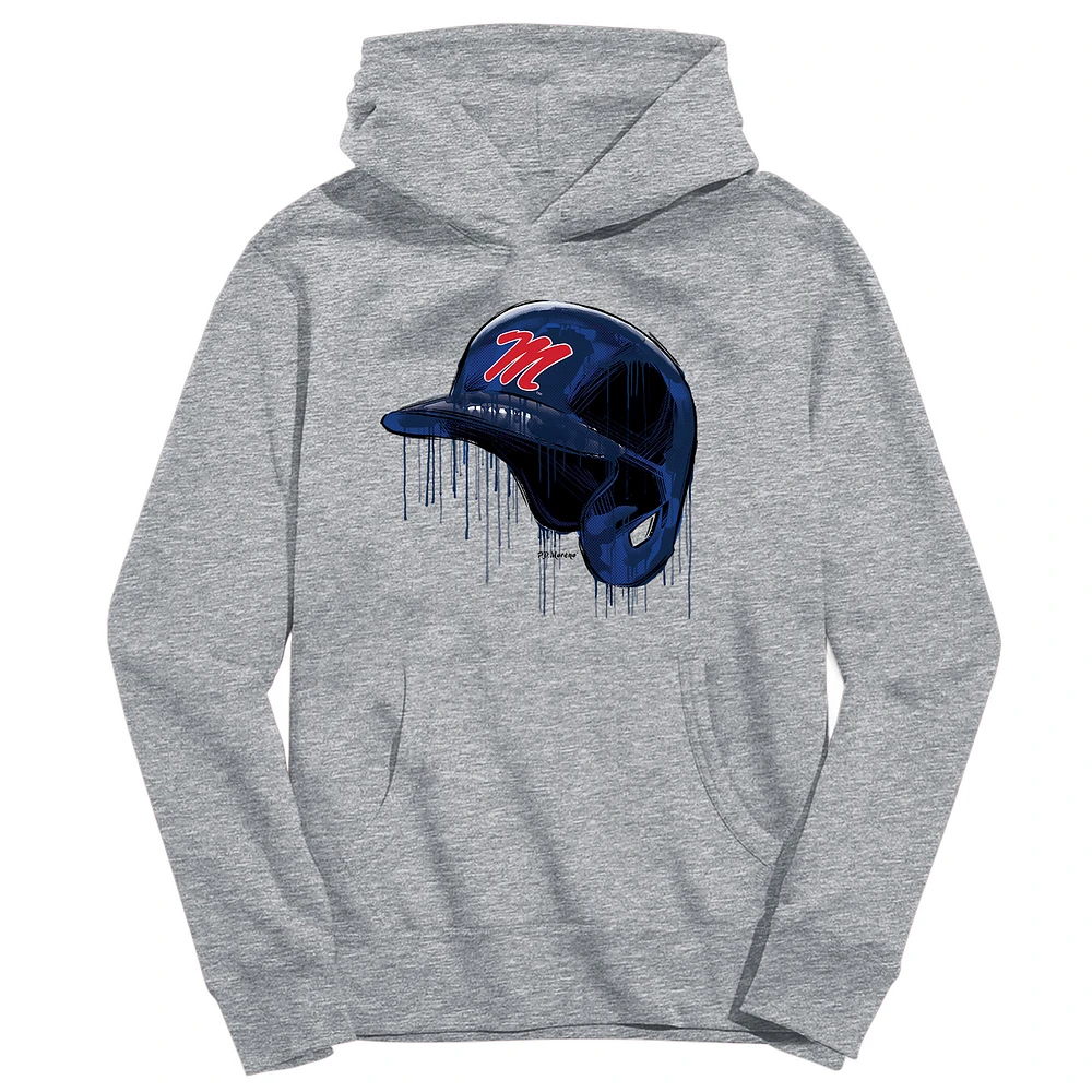 Youth Vive La Fete Heather Gray Ole Miss Rebels Dripping Baseball Helmet Pullover Hoodie