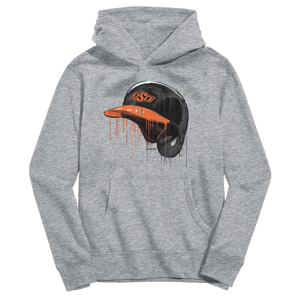 Youth Vive La Fete Heather Gray Oklahoma State Cowboys Dripping Baseball Helmet Pullover Hoodie