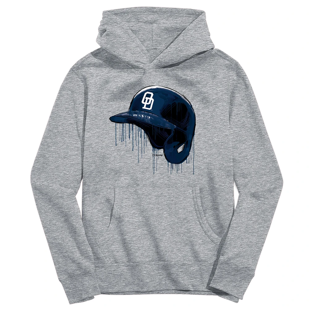 Youth Vive La Fete Heather Gray Old Dominion Monarchs Dripping Baseball Helmet Pullover Hoodie