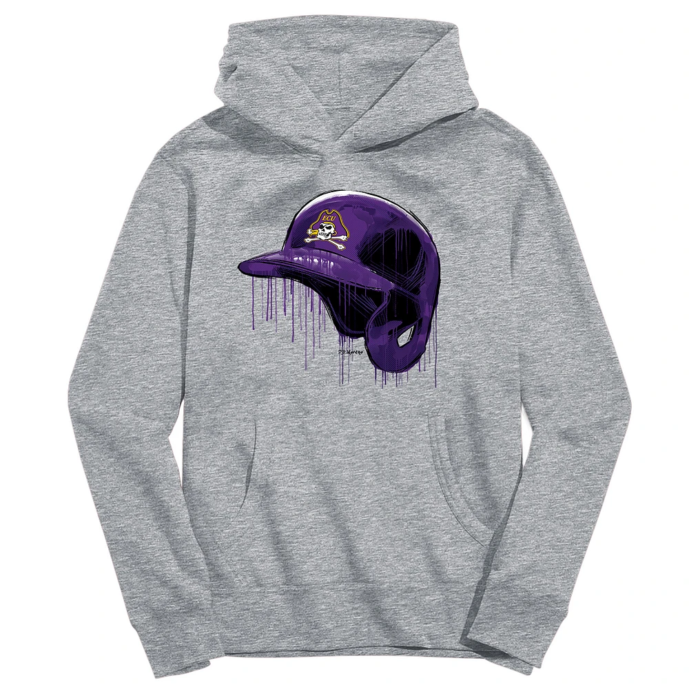 Youth Vive La Fete Heather Gray ECU Pirates Dripping Baseball Helmet Pullover Hoodie