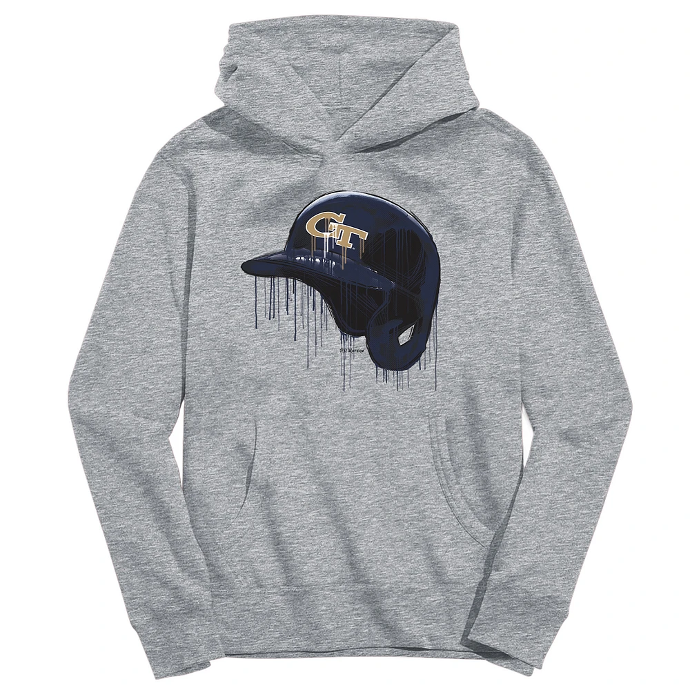 Youth Vive La Fete Heather Gray Georgia Tech Yellow Jackets Dripping Baseball Helmet Pullover Hoodie