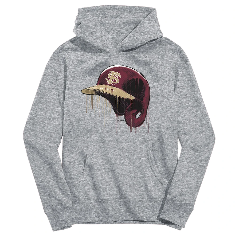 Youth Vive La Fete Heather Gray Florida State Seminoles Dripping Baseball Helmet Pullover Hoodie