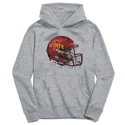 Youth Vive La Fete Heather Gray Iowa State Cyclones Dripping Football Helmet Pullover Hoodie