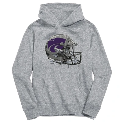 Youth Vive La Fete Heather Gray Kansas State Wildcats Dripping Football Helmet Pullover Hoodie