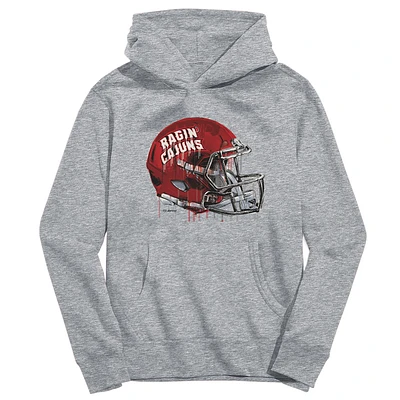 Youth Vive La Fete Heather Gray Louisiana Ragin' Cajuns Dripping Football Helmet Pullover Hoodie