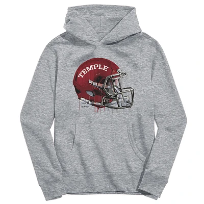 Youth Vive La Fete Heather Gray Temple Owls Dripping Football Helmet Pullover Hoodie
