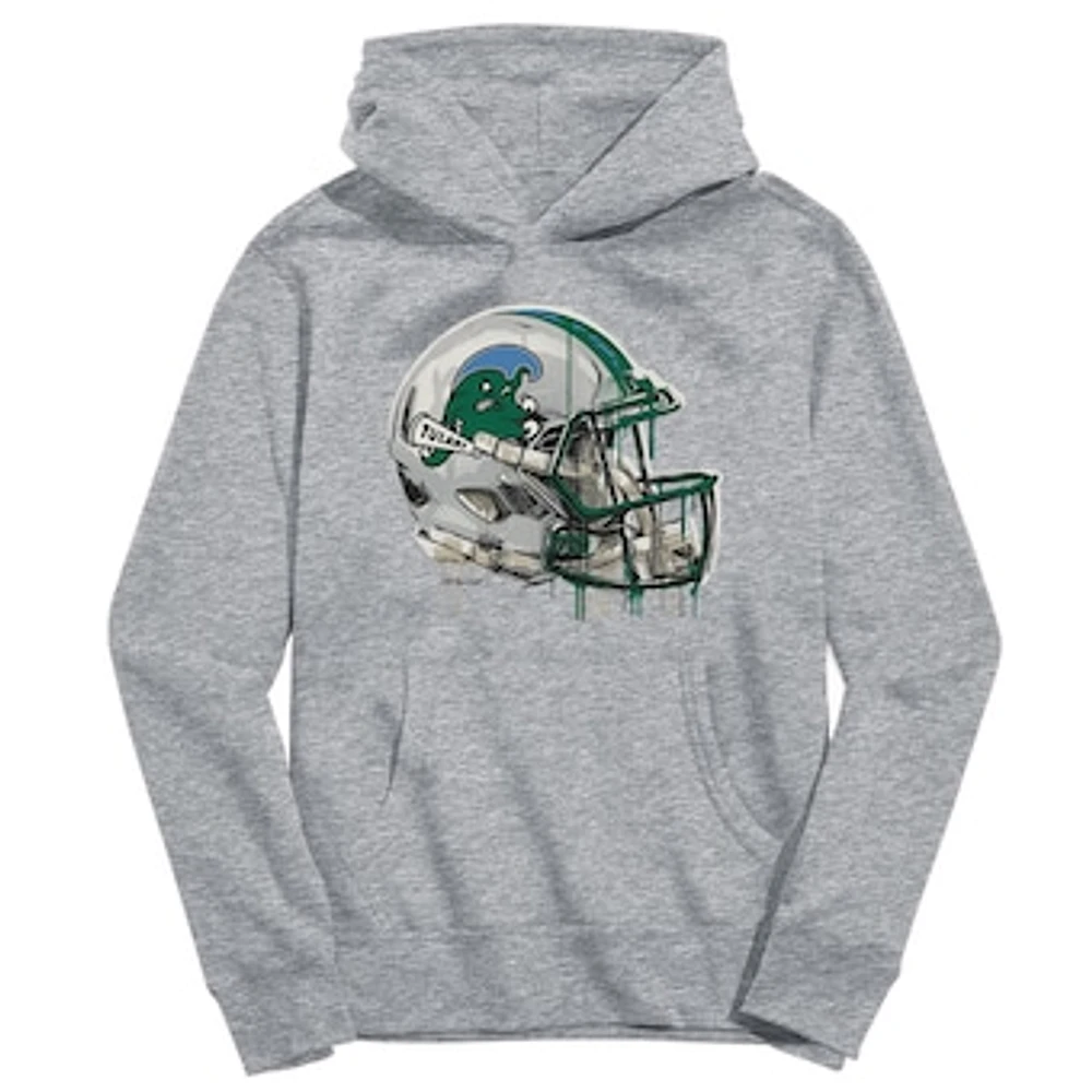 Youth Vive La Fete Heather Gray Tulane Green Wave Dripping Football Helmet Pullover Hoodie