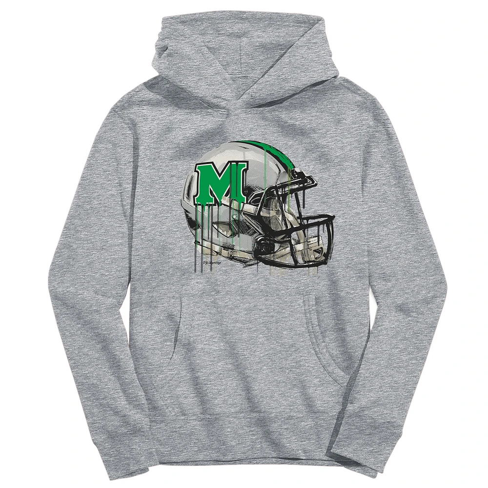 Youth Vive La Fete Heather Gray Marshall Thundering Herd Dripping Football Helmet Pullover Hoodie