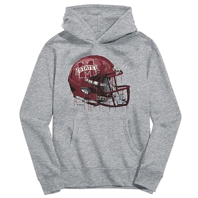 Youth Vive La Fete Heather Gray Mississippi State Bulldogs Dripping Football Helmet Pullover Hoodie