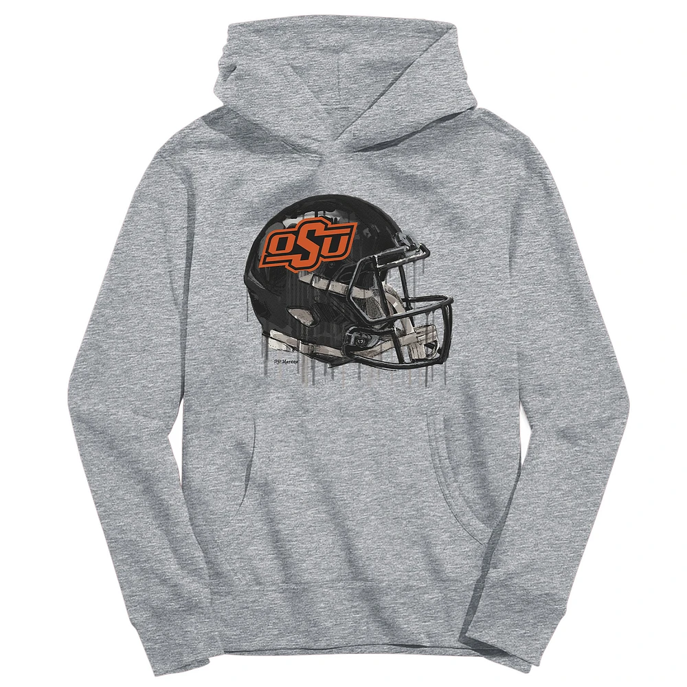 Youth Vive La Fete Heather Gray Oklahoma State Cowboys Dripping Football Helmet Pullover Hoodie