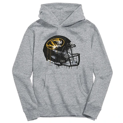 Youth Vive La Fete Heather Gray Missouri Tigers Dripping Football Helmet Pullover Hoodie