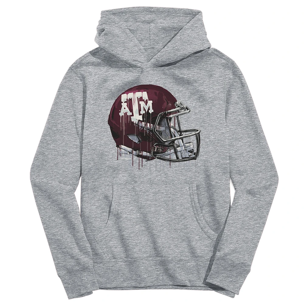 Youth Vive La Fete Heather Gray Texas A&M Aggies Dripping Football Helmet Pullover Hoodie