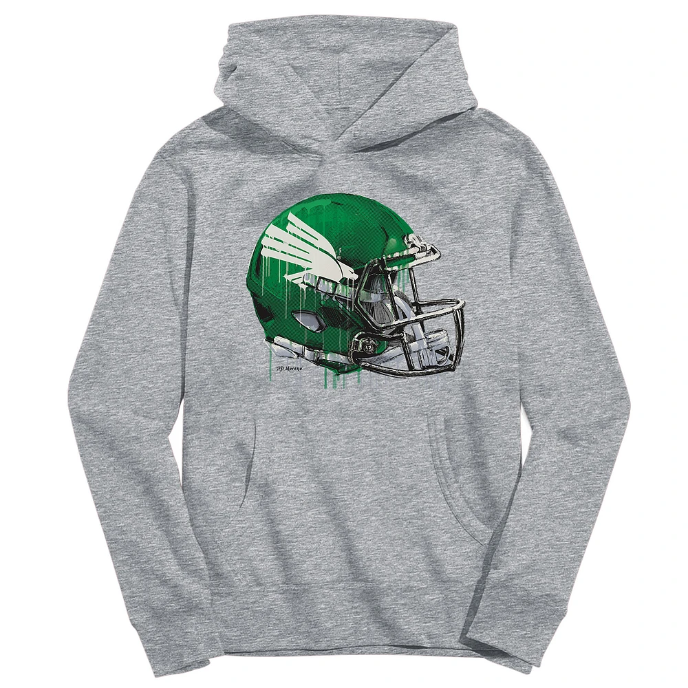 Youth Vive La Fete Heather Gray North Texas Mean Green Dripping Football Helmet Pullover Hoodie