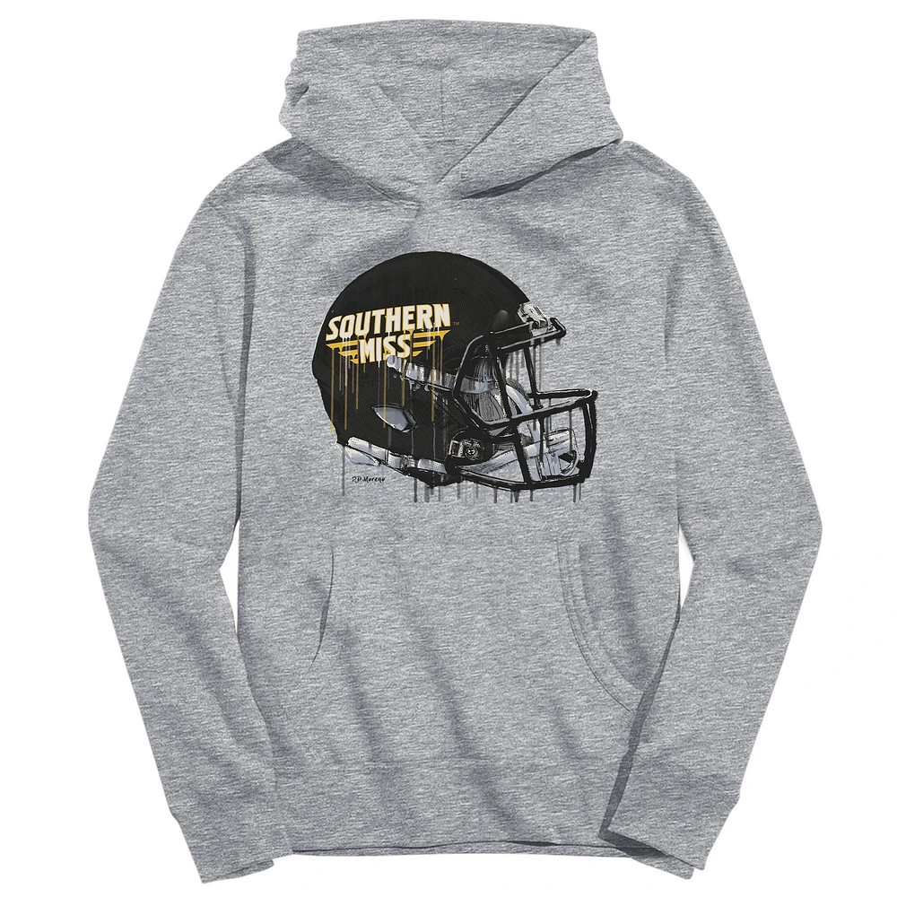 Youth Vive La Fete Heather Gray Southern Miss Golden Eagles Dripping Football Helmet Pullover Hoodie
