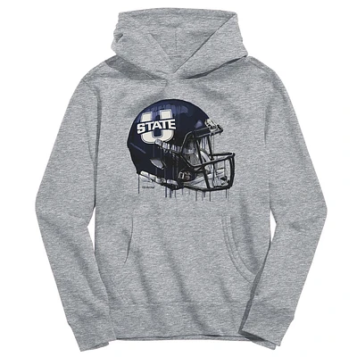 Youth Vive La Fete Heather Gray Utah State Aggies Dripping Football Helmet Pullover Hoodie