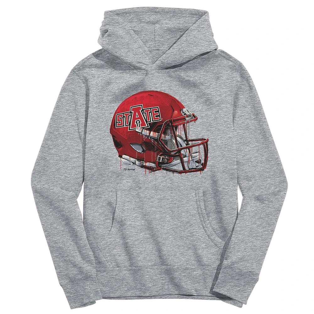 Youth Vive La Fete Heather Gray Arkansas State Red Wolves Dripping Football Helmet Pullover Hoodie