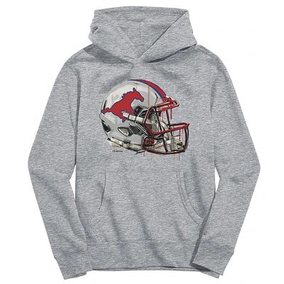 Youth Vive La Fete Heather Gray SMU Mustangs Dripping Football Helmet Pullover Hoodie