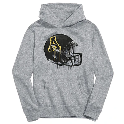 Youth Vive La Fete Heather Gray Appalachian State Mountaineers Dripping Football Helmet Pullover Hoodie