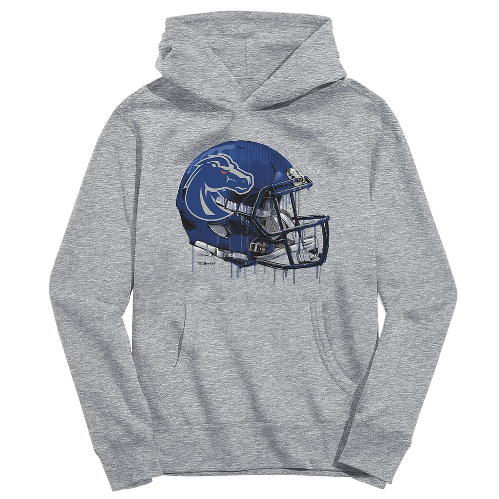 Youth Vive La Fete Heather Gray Boise State Broncos Dripping Football Helmet Pullover Hoodie