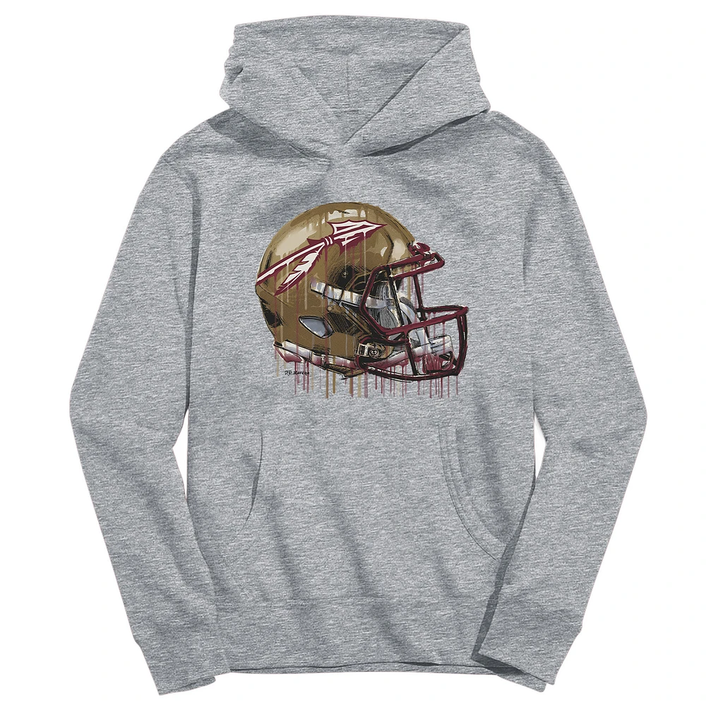 Youth Vive La Fete Heather Gray Florida State Seminoles Dripping Football Helmet Pullover Hoodie