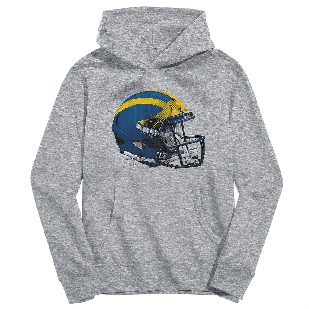 Youth Vive La Fete Heather Gray Delaware Fightin' Blue Hens Dripping Football Helmet Pullover Hoodie
