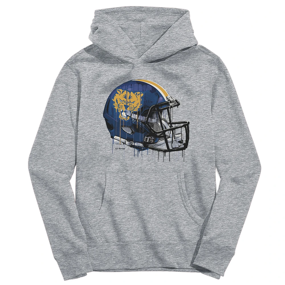 Youth Vive La Fete Heather Gray Fort Valley State Wildcats Dripping Football Helmet Pullover Hoodie