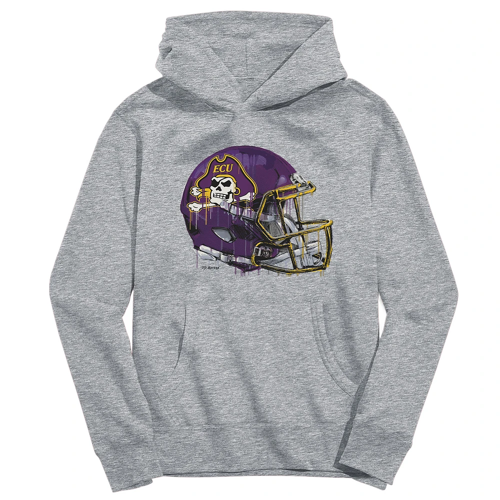 Youth Vive La Fete Heather Gray ECU Pirates Dripping Football Helmet Pullover Hoodie