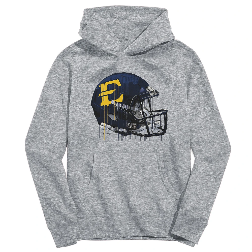 Youth Vive La Fete Heather Gray ETSU Buccaneers Dripping Football Helmet Pullover Hoodie