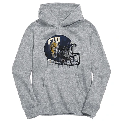 Youth Vive La Fete Heather Gray FIU Panthers Dripping Football Helmet Pullover Hoodie