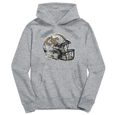 Youth Vive La Fete Heather Gray Georgia Tech Yellow Jackets Dripping Football Helmet Pullover Hoodie