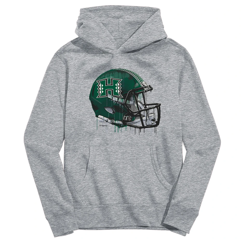 Youth Vive La Fete Heather Gray Hawaii Rainbow Warriors Dripping Football Helmet Pullover Hoodie