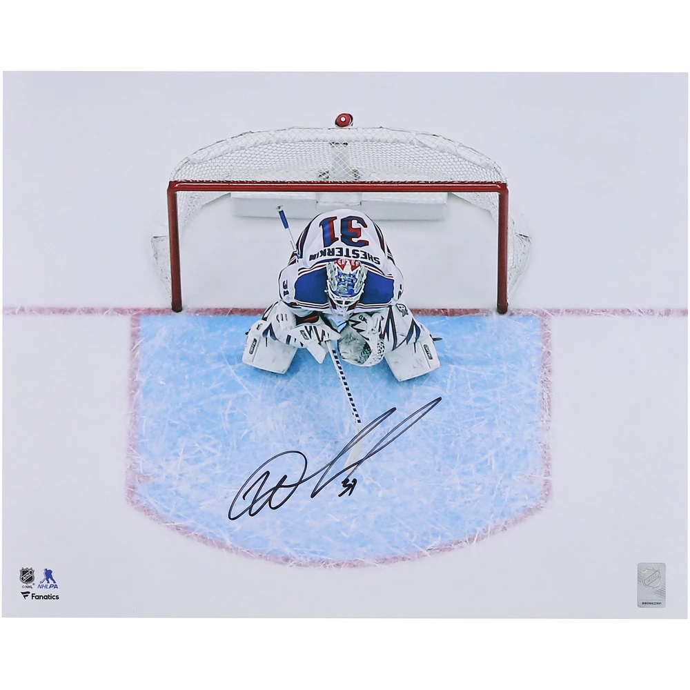 Igor Shesterkin New York Rangers Autographed 16" x 20" White Jersey Overhead Photograph