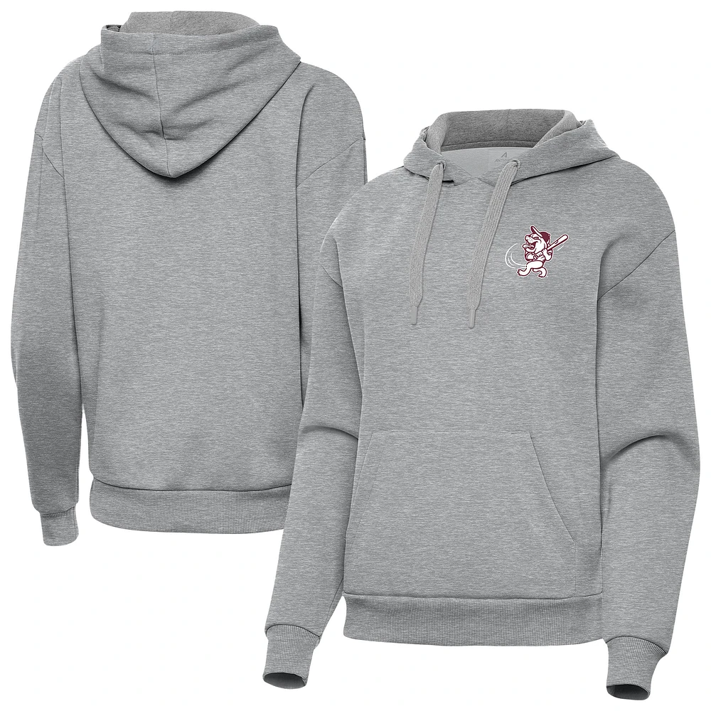 Women's Antigua Heather Gray Mississippi State Bulldogs Victory Swinging Bully Pullover Hoodie