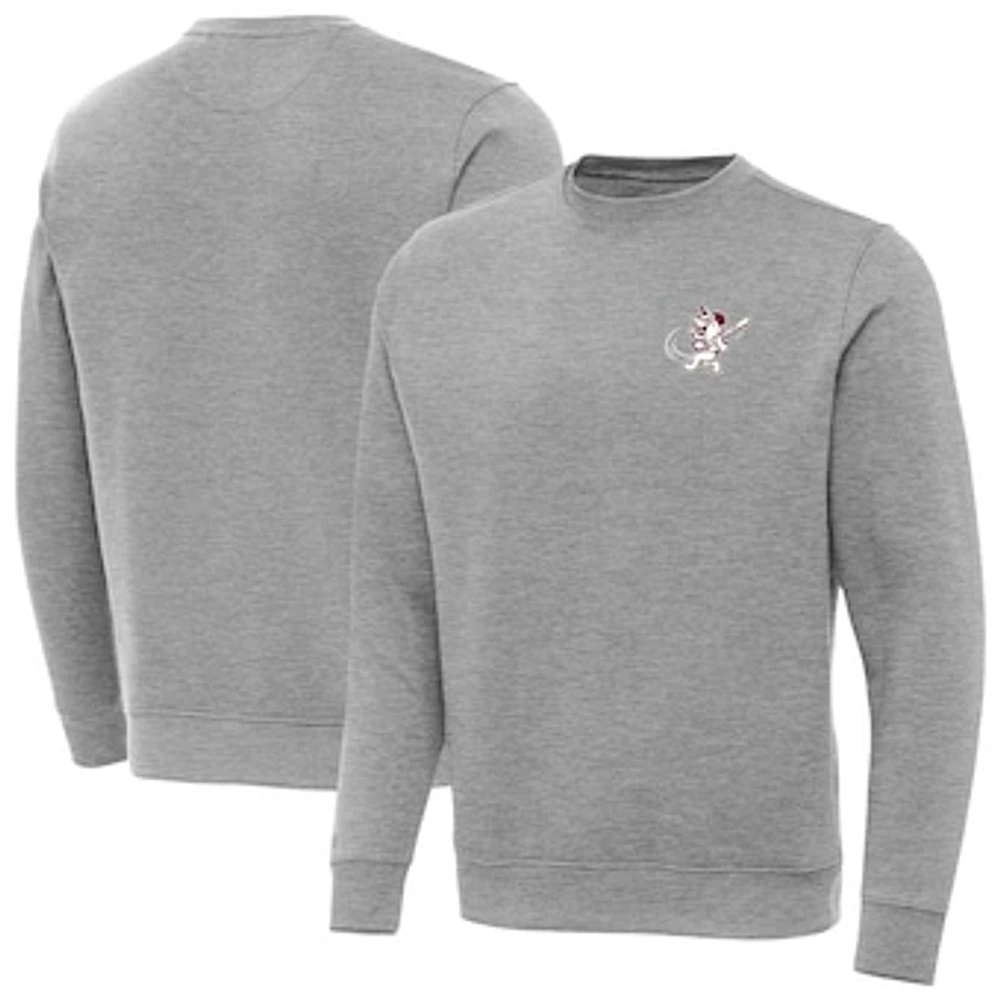 Men's Antigua Heather Gray Mississippi State Bulldogs Victory Swinging Bully Crew Neck Pullover Sweatshirt