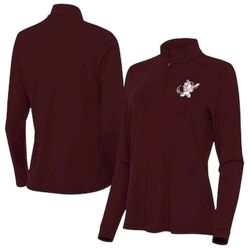 Women's Antigua Maroon Mississippi State Bulldogs Intent Swinging Bully Quarter-Zip Pullover