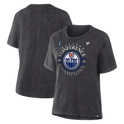 Women's Fanatics Heather Charcoal Edmonton Oilers 2025 Western Conference Champions Locker Room T-Shirt