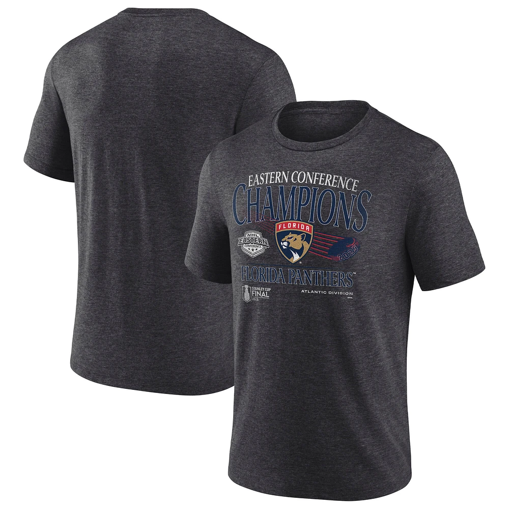 Men's Fanatics Heather Charcoal Florida Panthers 2025 Eastern Conference Champions Old School Tri-Blend T-Shirt