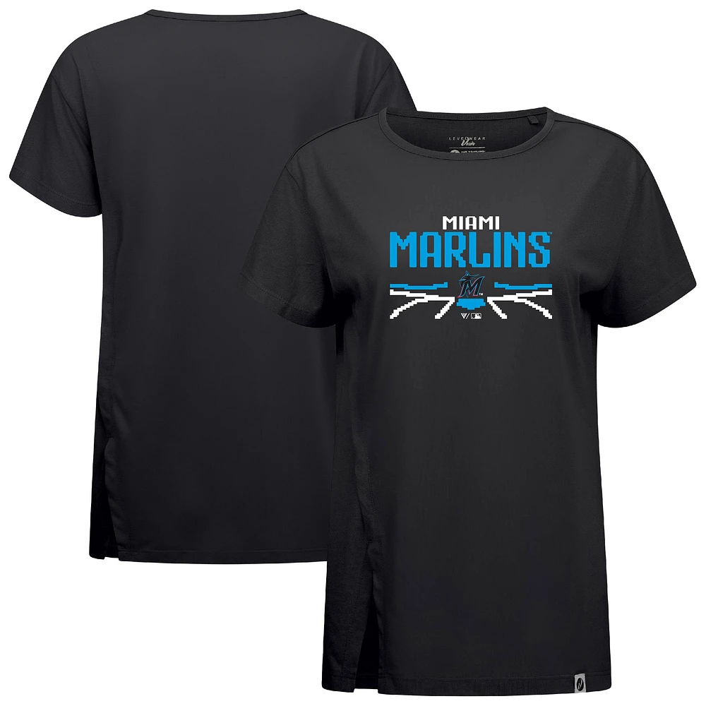 Women's Levelwear Black Miami Marlins Influx Arcade T-Shirt