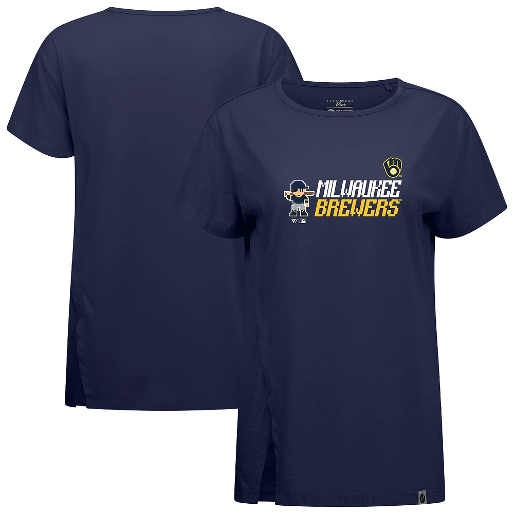Women's Levelwear Navy Milwaukee Brewers Influx 8-Bit Baseball T-Shirt