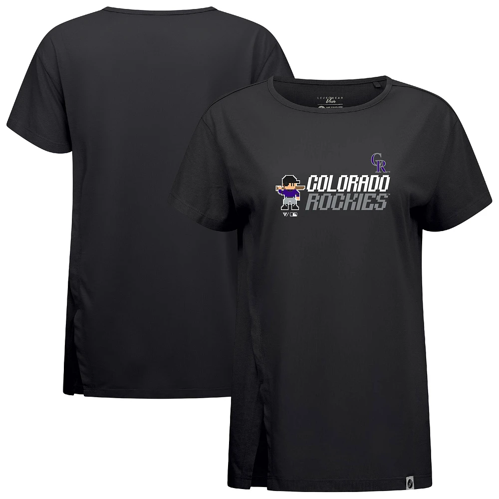 Women's Levelwear Black Colorado Rockies Influx 8-Bit Baseball T-Shirt