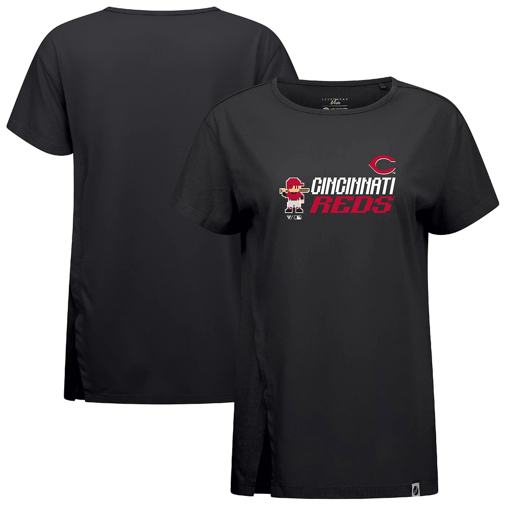 Women's Levelwear Black Cincinnati Reds Influx 8-Bit Baseball T-Shirt
