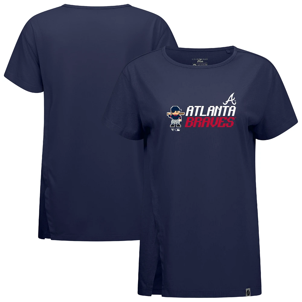 Women's Levelwear Navy Atlanta Braves Influx 8-Bit Baseball T-Shirt