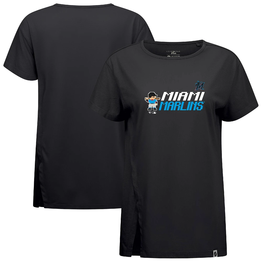 Women's Levelwear Black Miami Marlins Influx 8-Bit Baseball T-Shirt