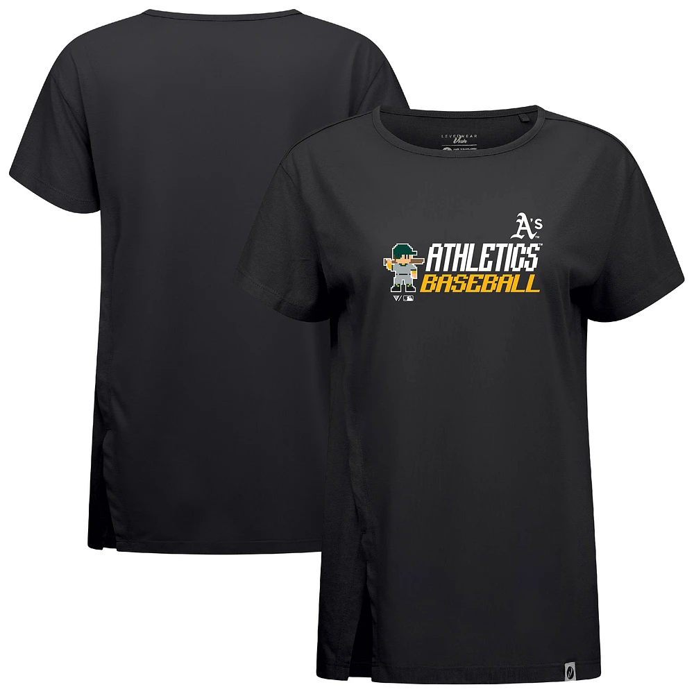 Women's Levelwear Black Oakland Athletics Influx 8-Bit Baseball T-Shirt