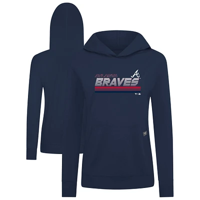 Women's Levelwear Navy Atlanta Braves Relay Breaker Pullover Hoodie