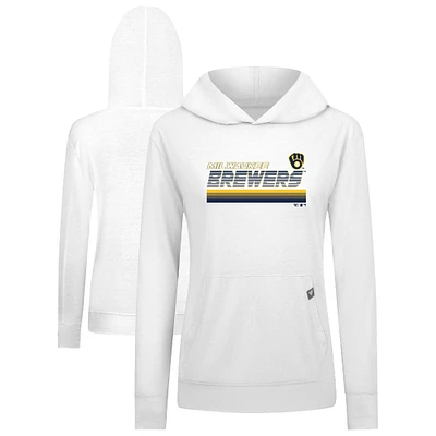 Women's Levelwear White Milwaukee Brewers Relay Breaker Pullover Hoodie