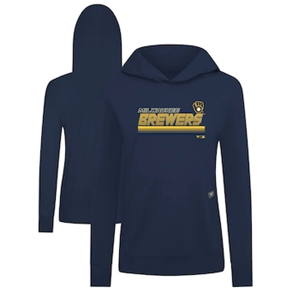 Women's Levelwear Navy Milwaukee Brewers Relay Breaker Pullover Hoodie