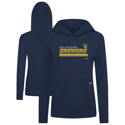 Women's Levelwear Navy Milwaukee Brewers Relay Breaker Pullover Hoodie